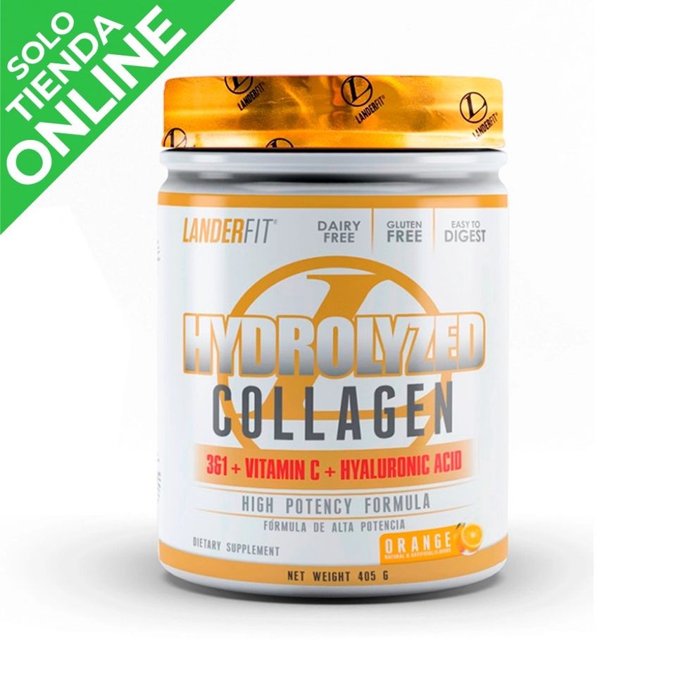 SUPLEMENTO HYDROLYZED COLLAGEN POWDER ORANGE LANDERFIT + ACIDO HIALURONICO + VITAMINA C