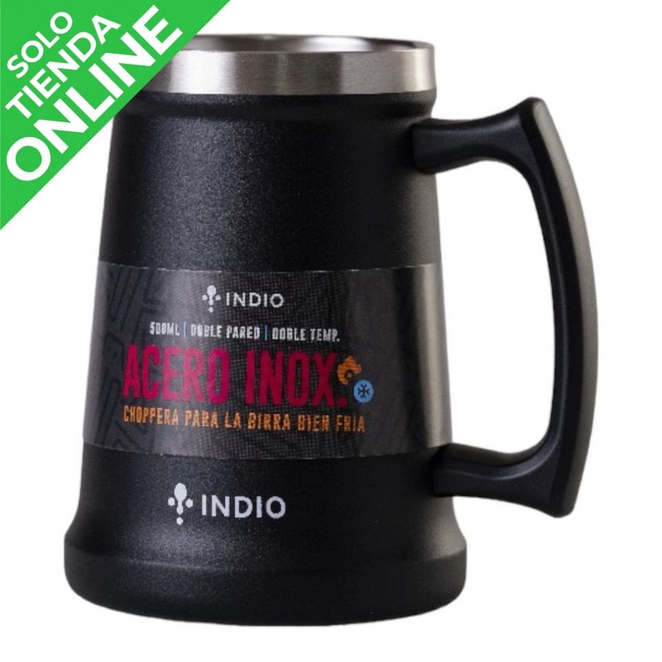 CHOPERA INDIO 500ML ACERO INOX DOBLE PARED NEGRO