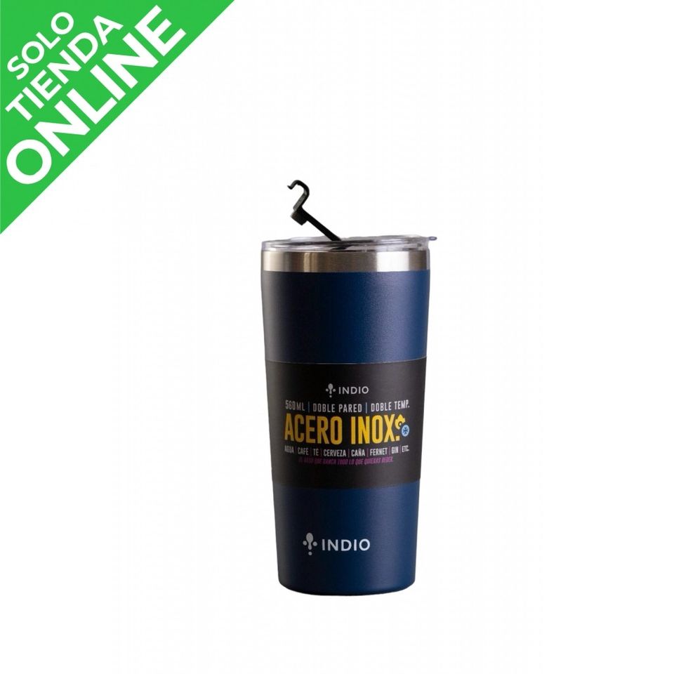 VASO TERMICO INDIO AZUL ACERO INOX. TAPA HERMETICA CON ABRIDOR 560ML