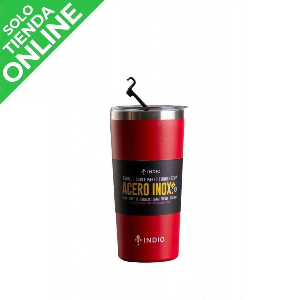 VASO TERMICO ROJO INDIO ACERO INOX. TAPA HERMETICA CON ABRIDOR 560ML