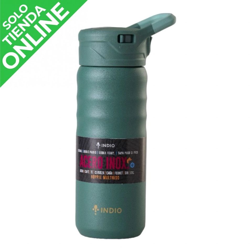 BOTELLA INDIO ACERO INOX. 530ML TAPA PUSH C/ PICO VERDE